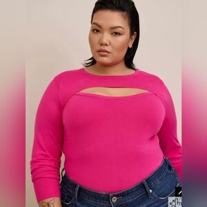 Torrid Pullover Fitted Hot Pink Sweater Long Sleeve Chest Cutouts Size 18/20